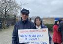 Sara Adams and James Jacovides at the protest outside the Peckwater Centre yesterday (March 19)