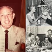 (Left) Vivian Baron Cohen, (top right) with his wife Judy on their honeymoon voyage to Montreal on the ship the Queen Elizabeth I, (bottom right) with his parents and grandparents and brother Gerry in Cardiff