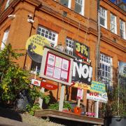 Protest banners outside Stroud Green and Harringay Library