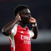 Bukayo Saka celebrates scoring for Arsenal against Newcastle