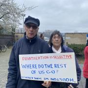 Sara Adams and James Jacovides at the protest outside the Peckwater Centre yesterday (March 19)