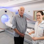 One of the first patients to use the scanner, Michael O’Sullivan, with nuclear medicine technologist Ana Leite