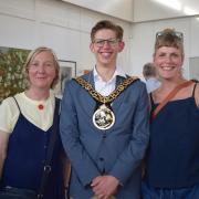 Crouch End Open Studios co-chairs Jo Angell (left) and Julia Clarke (right) with Haringey Mayor Cllr Lester Buxton