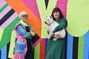 Morag and Ishbel Myerscough with Elvis the Dog taking part in The National Brain Appeal's A Letter in Mind
