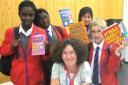 Horrid Henry books author Franscesca Simon with City Academy students