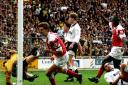 Arsenal's Tony Adams scores the winner in the 1993 FA Cup semi-final against Tottenham