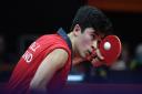 England's Kim Daybell plays a shot during the men's TT6-10 singles gold medal final table tennis match against England's Ross Wilson at the 2018 Gold Coast Commonwealth Games.