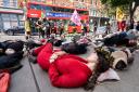 The death sleep of the Extinction Rebellion protesters outside Shell petrol station. Picture: Siorna Ashby