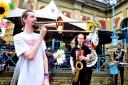 The Heavy Beat Brass Band play outside Palm Court at Ally Pally's StrEATlife Festival
