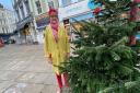 Linda Grove with the Christmas tree in Belsize Village. Picture: Linda Grove