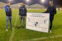 Wingate & Finchley chairman Aron Sharpe (centre) presenting the new wall of fame (Pic: Leo Style)