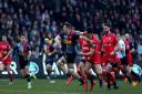 Harlequins Alex Dombrandt passes the ball to Danny Care before scoring his side's 1st try during the Gallagher Premiership match at Twickenham Stoop, London. Picture: STEVEN PASTON/PA