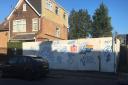 Hoardings outside the Annington Road premises in Fortis Green before graffiti was whitewashed. Picture: Cllr Justin Hinchcliffe