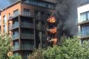 The block on fire in West Hampstead. Picture: Lucas Cumiskey