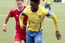 Anthony McDonald in action for Haringey Borough against Bideford in the FA Cup (pic: Tony Gay).