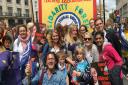 Teachers from Rhyl Primary School and other Camden schools at the march to Parliament on Tuesday. Picture: Richard Barker