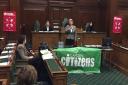 Green Party leader Nathalie Bennett speaking at the Camden Citizens event
