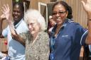 94-year-old Vera Morris dancing with Nicole Irving and Vivien Goodnews at the first anniversary party at Maitland Park Care Home. Picture: Nigel Sutton