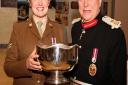 Sir David Brewer, Lord-Lieutenant of Greater London and Corporal Pamela French (3rd Battalion Military Intelligence Corps) receiving her Award for Volunteer Reservist of the Year 201