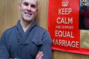 Father Andrew Cain has put up 'Keep calm and support equal marriage' posters after condemning the Anglican Church for its stance on gay marriage. Picture: Polly Hancock