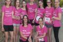King Alfred School pupils Quincy Broad, Leah Gavshon-Sarah, Frances Henderson, Jessica Leeney, Sophia Musmar, Nell Sternberg, Georgina Williams, Isobel Zamek, all aged 14, and mums Lucy French, 45, and Ruth Leeney, 50, ran Hampstead Race for Life to help 
