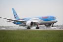 Thomson Airways' new Boeing 787 Dreamliner touching down at Stansted.