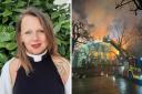 (Left) Mother Kate Harrison, vicar of St Mark's Church in Hamilton Terrace and (right) firefighters tackle the blaze on January 26