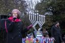 Catherine West at the menorah lighting in Priory Park