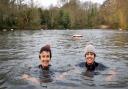 Kenwood Ladies Pond New Years Day swim 2019.
Pictured woolly hatted swimmers Christine and Shama. Picture: Polly Hancock