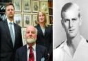 Cousins (back left to right) Andrew and Pippa Leverton, who run Leverton & Sons, with former chairman Clive Leverton in 2013. On the right is Prince Philip, commander of HMS Magpie in 1951