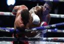 Anthony Joshua (right) in action against Kubrat Pulev during their IBF, WBA, WBO & IBO Heavyweight World Titles bout at the Wembley Arena, London.