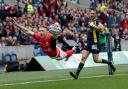 Chris Ashton scores a try for Saracens in the 2017 European Champions Cup final against Clermont at Murrayfield