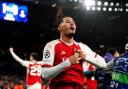 William Saliba celebrates Arsenal's win over Porto
