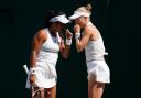 Heather Watson and Harriet Dart discuss tactics at Wimbledon