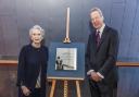 Hampstead Theatre boss Greg Ripley-Duggan with actor Sian Phillips at the unveiling of a plaque to James Roose-Evans