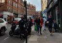 Delivery bikers taking up space on Hampstead High Street (Image: Cllr Linda Chung)