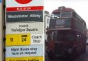 A sign showing the 24 bus route (left) and a vintage 29 bus from a YouTube video from 'Captured in India, London & the UK'