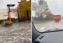Cars were filmed driving through heavy flooding on A41 earlier today
