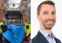 (Left) Camden Council's waste collectors were seen putting the tents in a truck (Streets Kitchen/X) and (right) Cllr Adam Harrison (Lab, Bloomsbury), cabinet member for a sustainable Camden. Photo: Camden Council