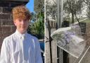 Harry Pitman (left) was stabbed to death on Primrose Hill on New Year's Eve. (Right) flowers left in tribute on temporary fencing at one entrance to the park