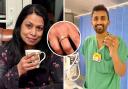 Suraj Shah (right) found Radhika Ramasamy's (left) diamond ring in the pocket of newly laundered medical scrubs, 70 miles from where she works