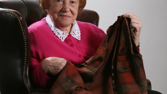 Ham & High: Holocaust survivor Sabina Miller with her mother's jumper Ham & High: Holocaust survivor Sabina Miller with her mother's jumper