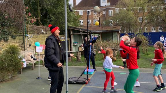 Ham & High: Netball star Jo Trip visited The Village Prep in Belsize Park during Sport Relief Week Ham & High: Netball star Jo Trip visited The Village Prep in Belsize Park during Sport Relief Week
