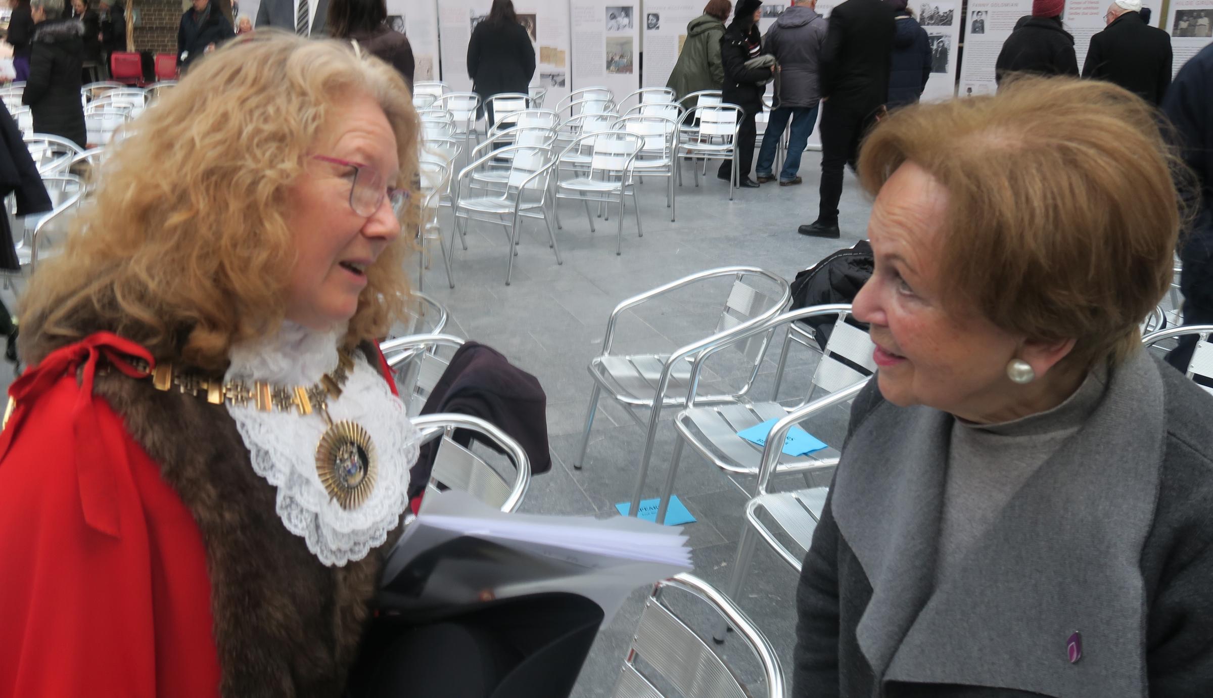 Barnets mayor Cllr Alison Moore meeting Holocaust survivor Mala Tribich