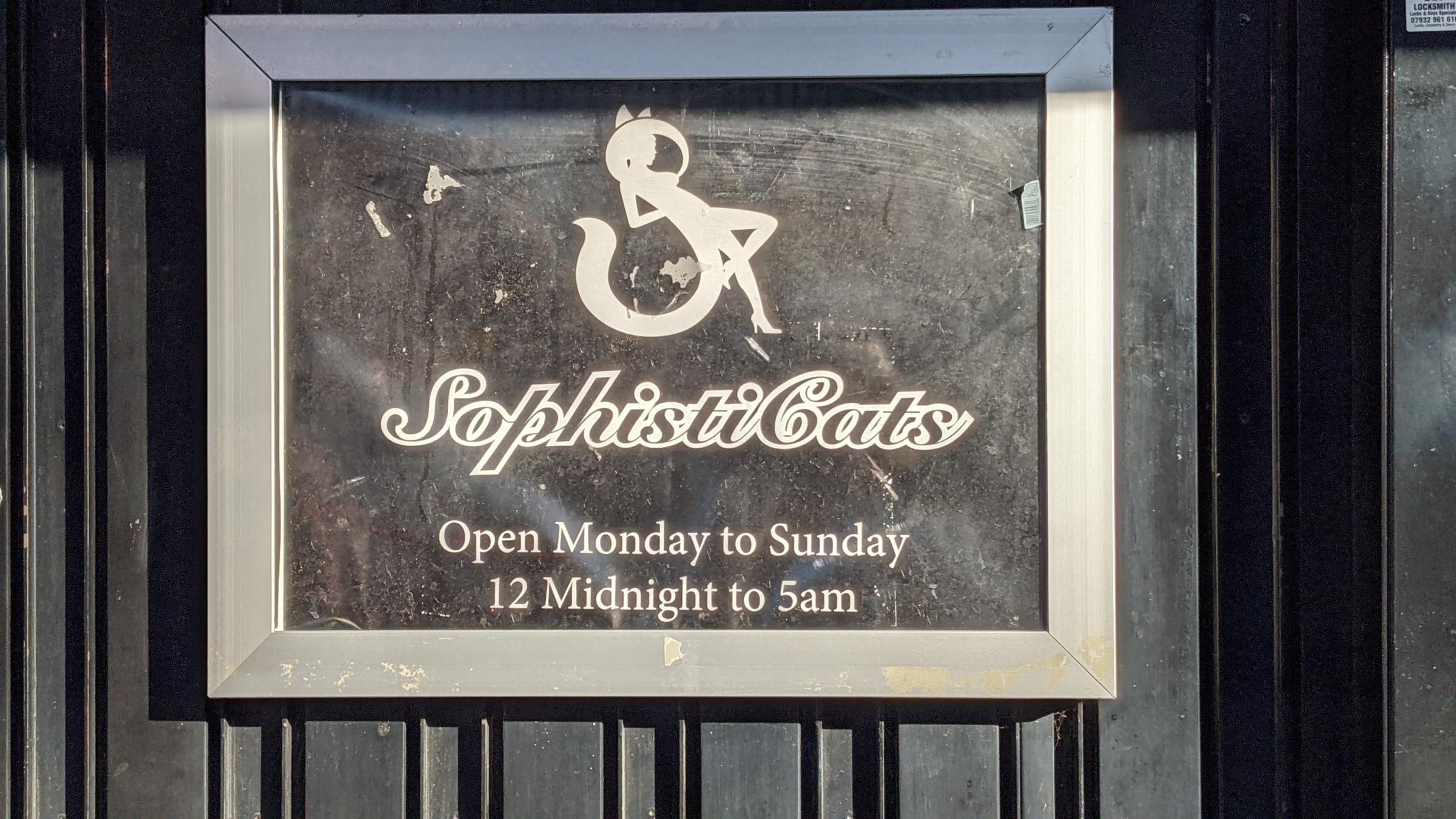 The sign for Sophisticats in Eversholt Street. Photo: Julia Gregory/LDRS