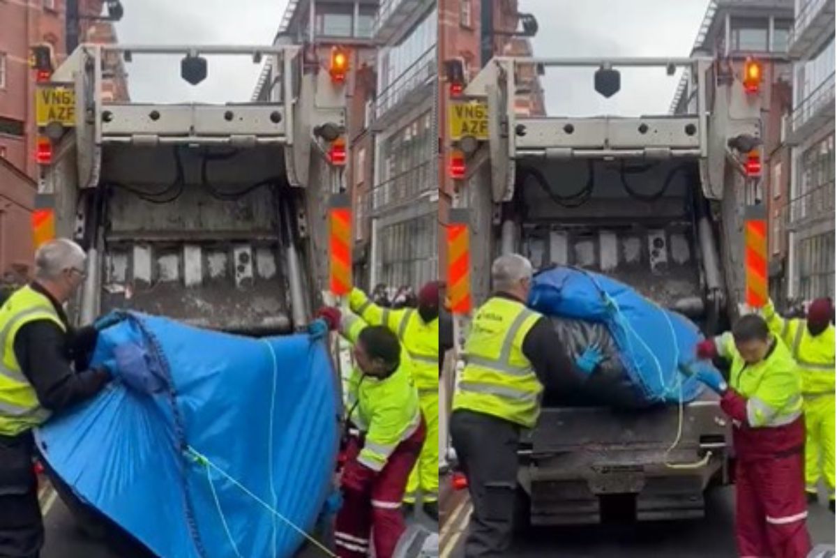Camden Councils waste collectors were seen putting the tents in a truck. Photo: Streets Kitchen/X