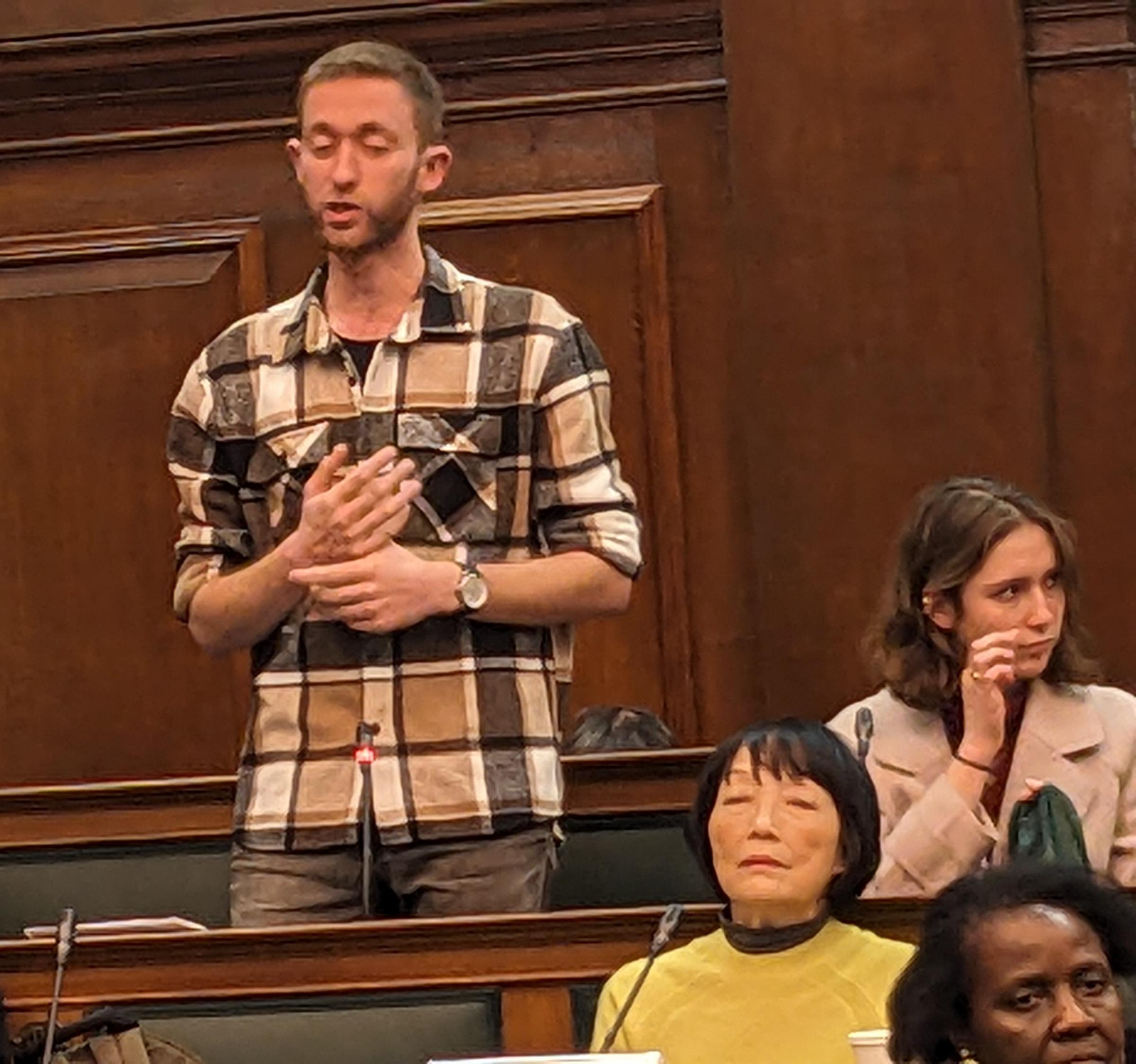 Sam Ebner-Landy asks Camden Council to ditch meat. Pic Julia Gregory, free for use by partners of BBC news wire service