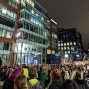 Handout photo from the Twitter feed of Benjamin Hobbs of people gathering in Manchester to protest after hundreds of cases of spiking were reported in recent months