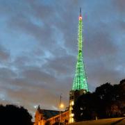 Ally Pally's transmission mast lit up a few years ago on the anniversary of the Grenfell fire.