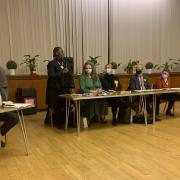 Some of the candidates at the local election hustings on April 7 at the Synagogue Hall, Dennington Park Road, organised by West Hampstead Amenity & Transport (WHAT)